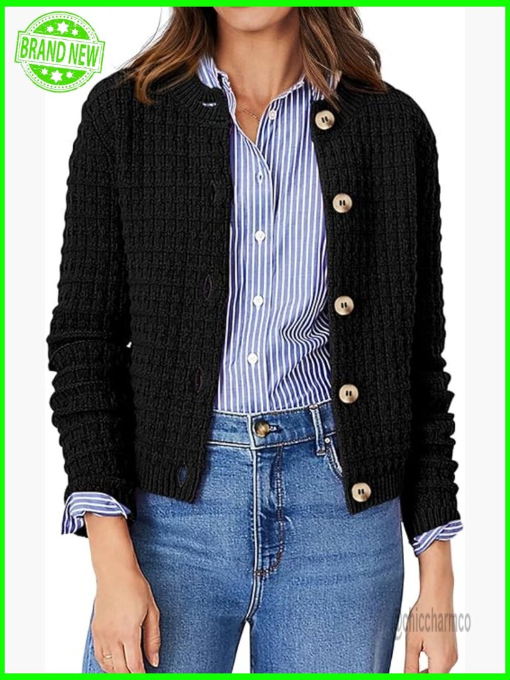 Womens Knit Cardigan Sweater Long Sleeve Open Front Button Down Trendy Jacket